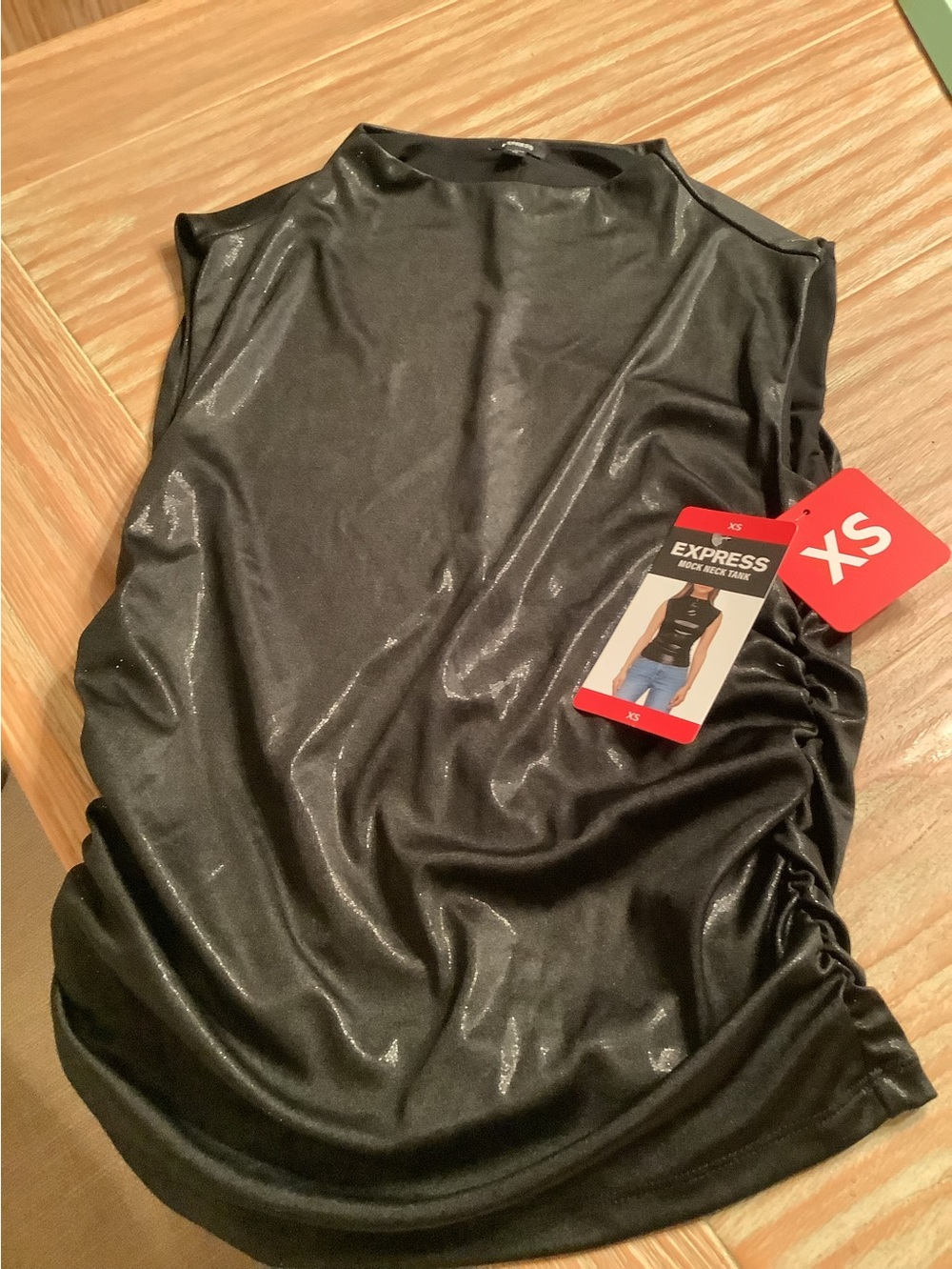 Express Black Shimmery Sleeveless Ruched Tank NWT szXS July 4 th sale